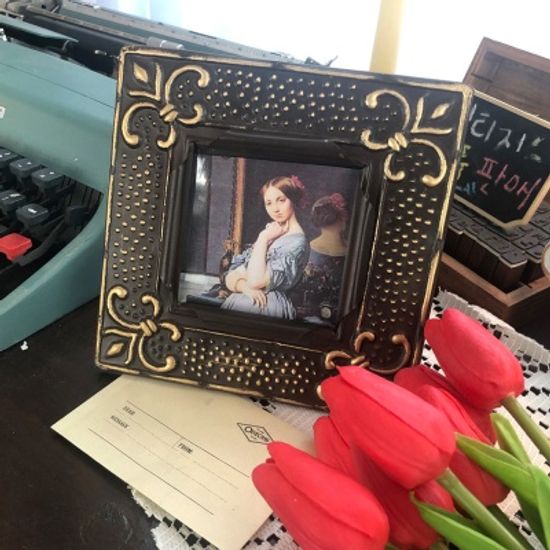 엔틱 철제 사각 프레임 액자 브라운