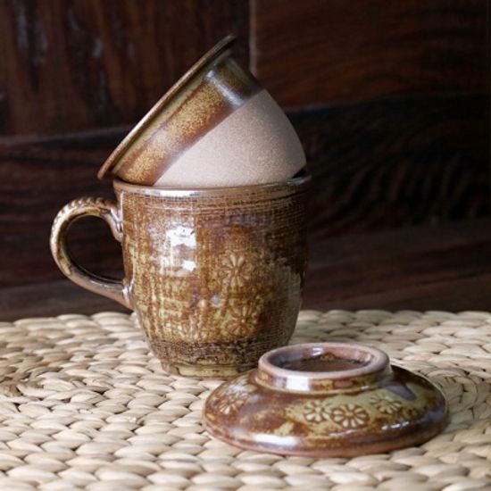 분청 도자기 거름망 뚜껑머그 260ml 