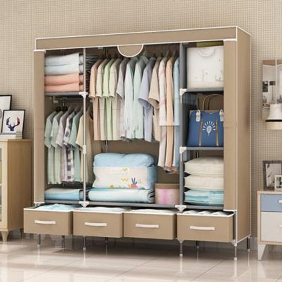 4단 행거 간이 조립식 비키니 커버 부직포 헹거 옷장