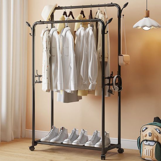이동식 더블 걸이 행거 선반 스탠드 철제 옷걸이 헹거