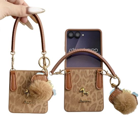 갤럭시 z플립 7 6 5 4 3 호피 말 가죽 스트랩 케이스