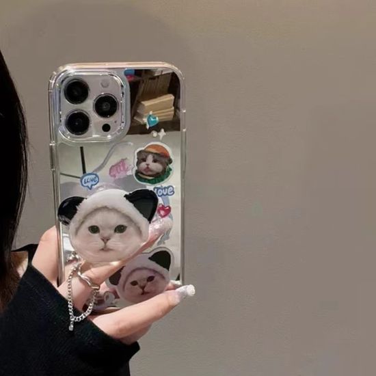 갤럭시 A시리즈 모자쓴 고양이 톡 그립 미러 케이스