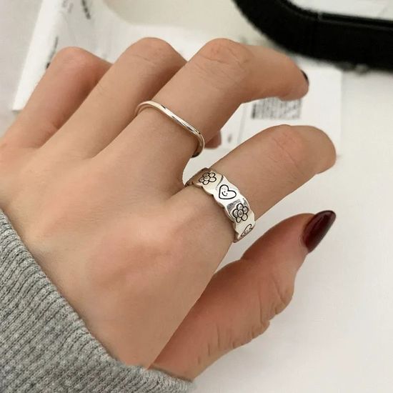 3종 씨익 웃는 스마일 포인트 오픈 링 우정 애끼 반지