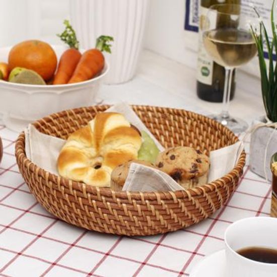 원형 라탄 쟁반바구니 3P