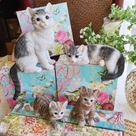 그레이 고양이 패밀리 장식인형