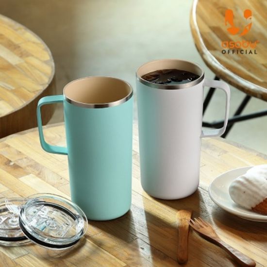 아소부 세라믹 스텐 진공 타워머그 600ML 화이트