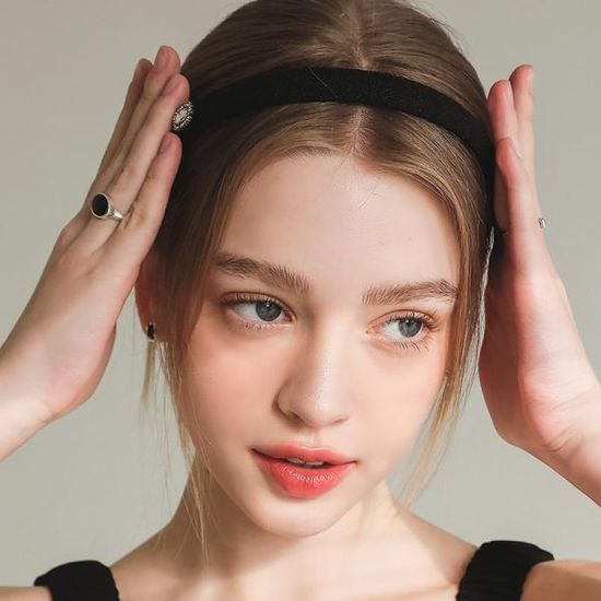 제이로렌 블랙 슬림 트위드 헤어밴드 H0951