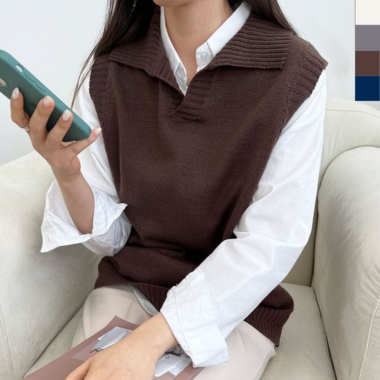 YAN 1068 여자카라브이넥니트조끼베스(WFFKWH5)