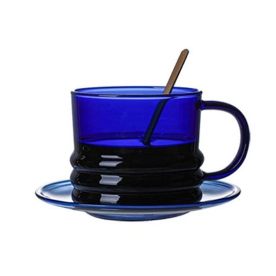 영롱 투명 뭉툭 홈카페유리컵 수입커피잔 소서세트