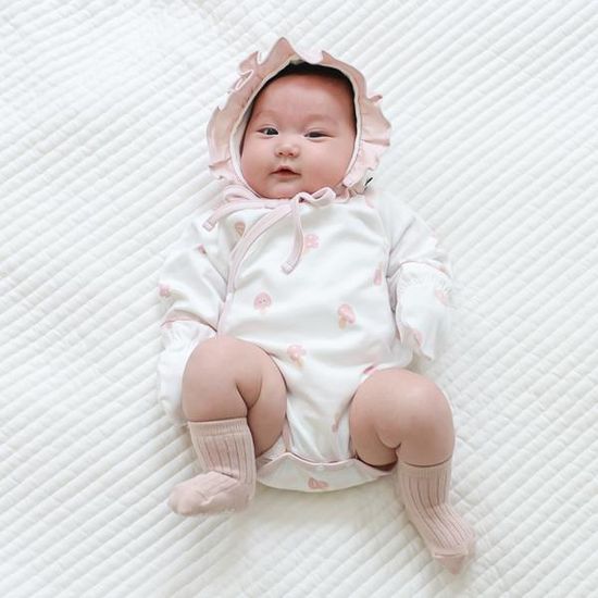 [메르베] 딸기송이 신생아 배내 바디슈트_사계절용