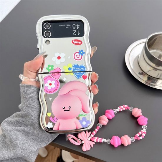 갤럭시 Z플립 3 4 5 핑크 토끼 비즈 스트랩케이스