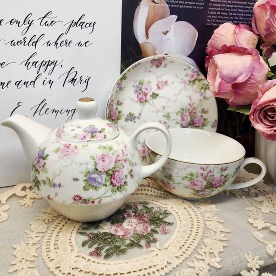 잉글리쉬 로즈 티포원 1인 티팟 찻잔 소서 세트