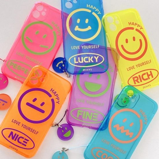 아이폰xr xs max x 스마일 형광 컬러 젤리케이스/키링