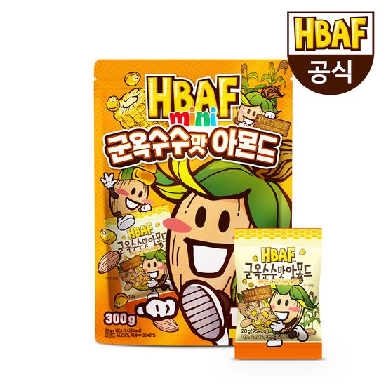 바프 미니 아몬드 20g 15봉 허니버터 와사비 군옥수수