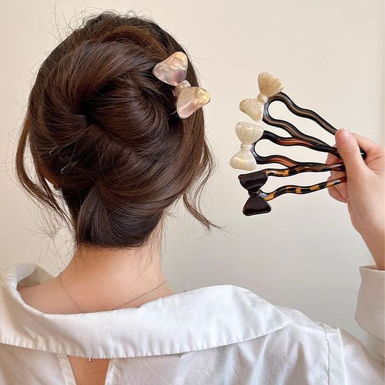리본 u자 비녀 머리 핀 뒤꽂이 고정핀 똥머리 헤어 삔