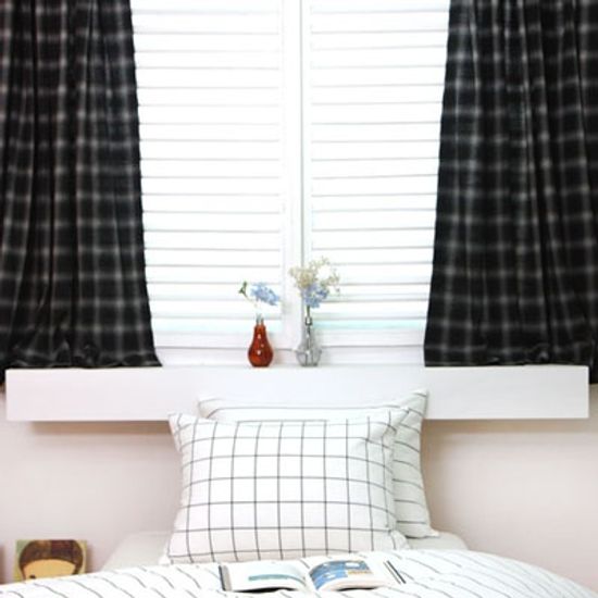 블랙 기모 쉐딩체크 암막커튼-그레이
