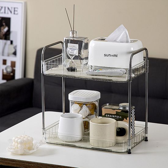 글로시 2단 주방 이동식 수납 선반 컵 거치대 건조대