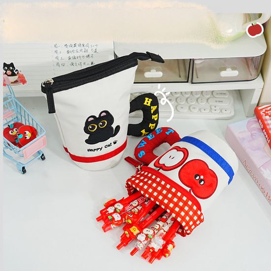 동물 캐릭터 세우는 스탠딩 패브릭 천 필통 파우치