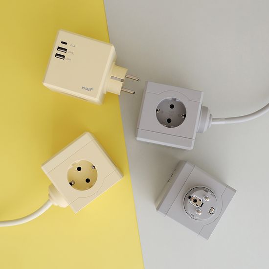 오브제 큐브 멀티탭 1.8m 3구 USB 2컬러 안전접지