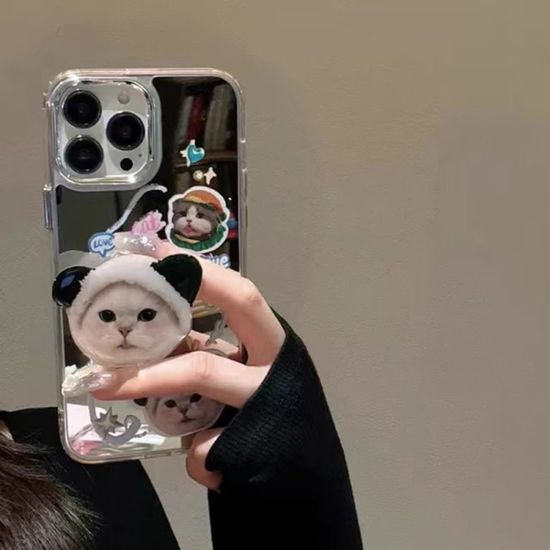 갤럭시 A시리즈 모자쓴 고양이 톡 그립 미러 케이스