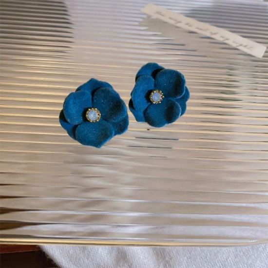 블루 큐빅 플라워 패션 벨벳 귀걸이 925 실버 은침