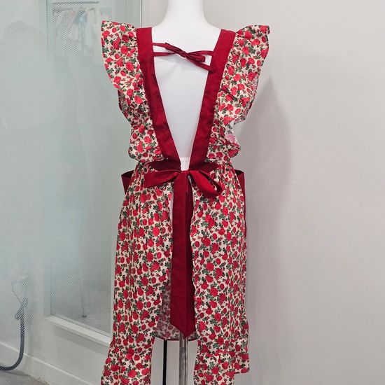 [원 아뜰리에] 빈티지 레드로즈 프릴 원피스형 앞치마