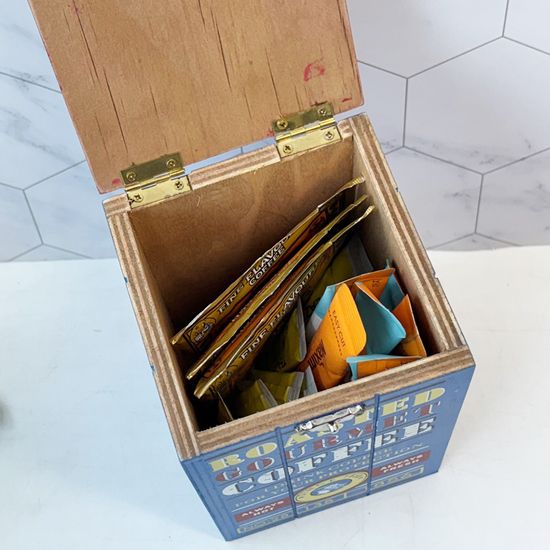 카페 블루레드 작은 우드 수납 상자