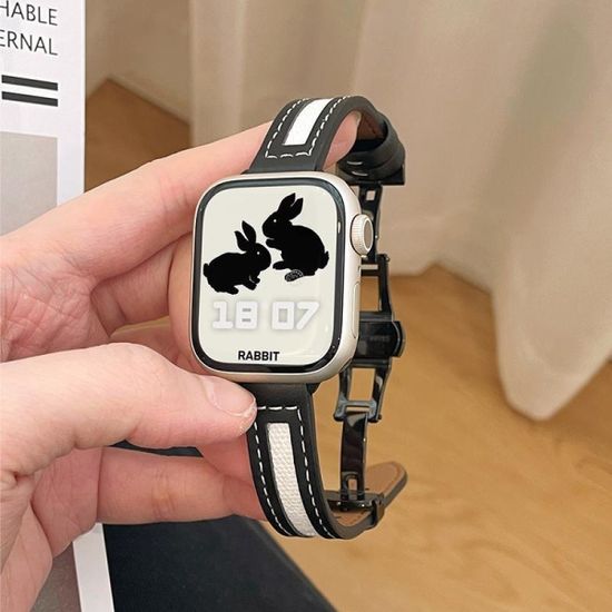 애플워치 울트라 나비 버클 배색 가죽 스트랩 시계 줄