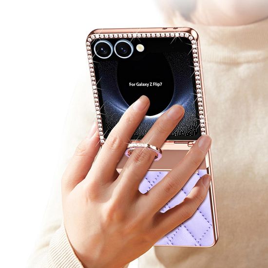 갤럭시 Z플립7 퀄팅 가죽 큐빅 링 거치대 힌지 케이스