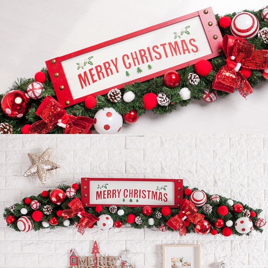 크리스마스 장식 가랜드 센터피스 폼폼 레드 150cm