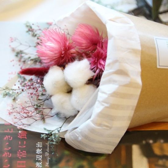 [더봄/프리저브드플라워]목화와 실버데이지 미니꽃다발