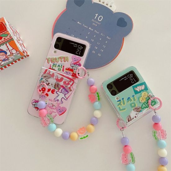 갤럭시 z플립 3 4 아트 팝 비즈 구슬 스트랩 케이스