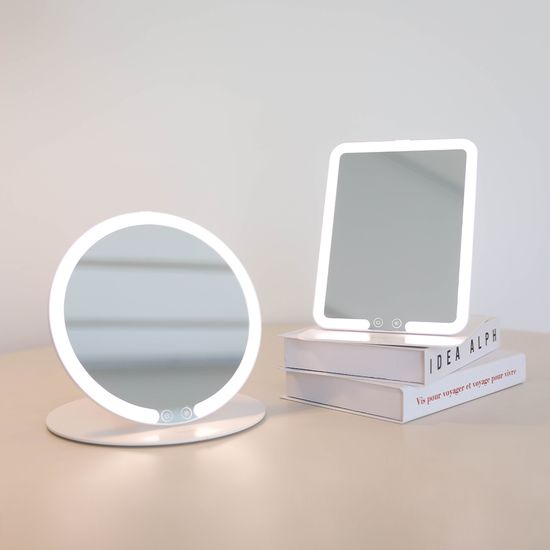 무아스 슬림 폴더블 무선 휴대용 LED 거울 + 파우치