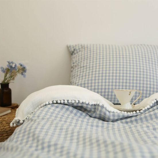 멜란폼폼체크 여름이불세트-5컬러 (Q)