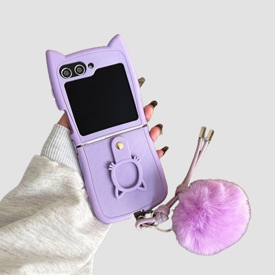 갤럭시z플립 6 5 4 3 고양이 폼폼이 털 스트랩 케이스