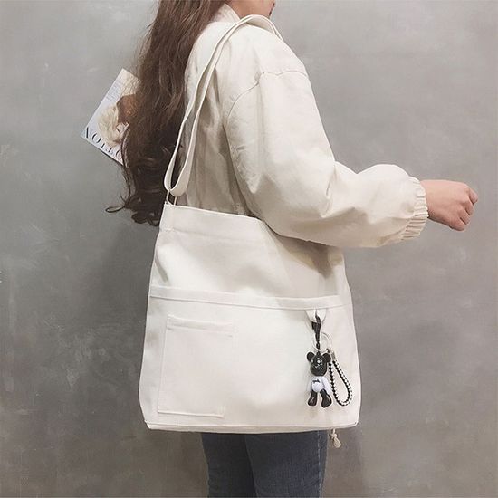 곰돌이 키링 데일리 에코백 캔버스 가방(WFFNOAS)