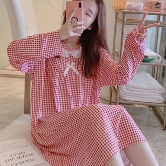 어나더뷰 러블리 체크리본 롱원피스 파자마 8종 942