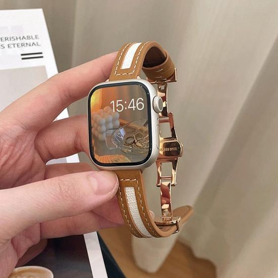 애플워치 울트라 나비 버클 배색 가죽 스트랩 시계 줄