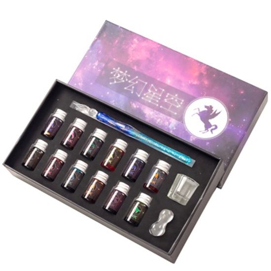 크리스탈 12색 펄잉크병 유리만년필 세트 글라스 딥펜