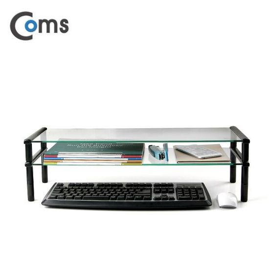 모니터 받침대 블랙프레임 투명유리 2단(620mmx210mm)