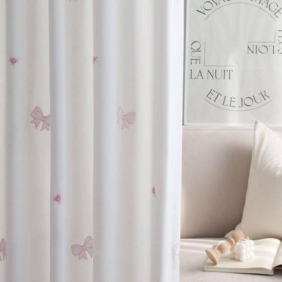 프리미엄 키즈커튼 리본자수 쉬폰커튼 아일렛형