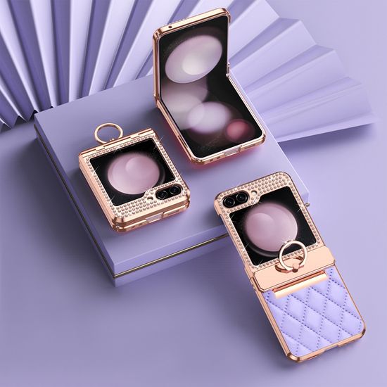 갤럭시 Z플립 6 5 4 3 큐빅 플랫 힌지 링 가죽 케이스