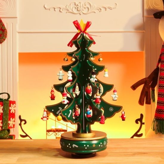 초록 십자형 오르골 크리스마스 트리(33cm)