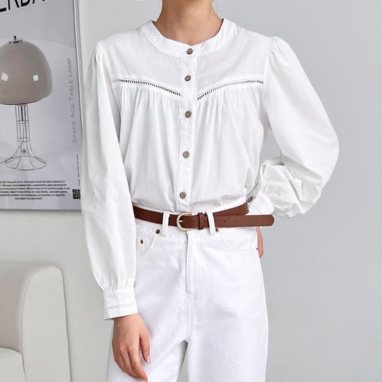 여자 앵콜 펀칭 블라우스 데일리 화이트 셔츠
