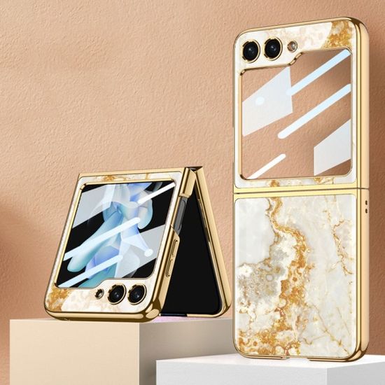 갤럭시 Z플립 5 4 대리석 마블 패턴 강화유리 케이스