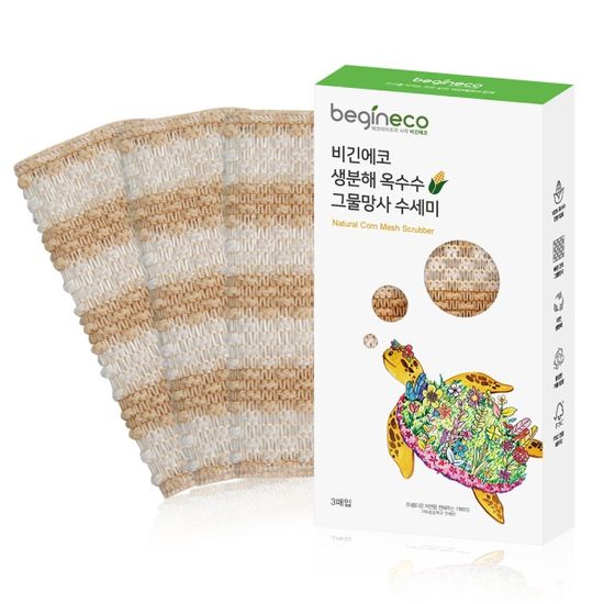 비긴에코 옥수수 그물망 식물성천연수세미3입 X1박스 