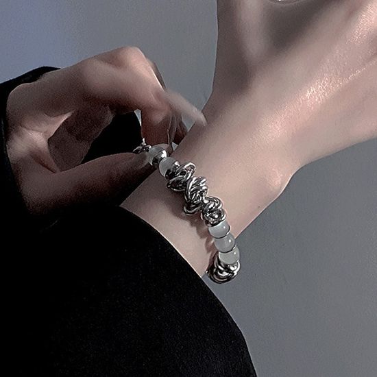 메탈 실버 비즈 하트 티타늄 체인 팔찌 패션 악세사리