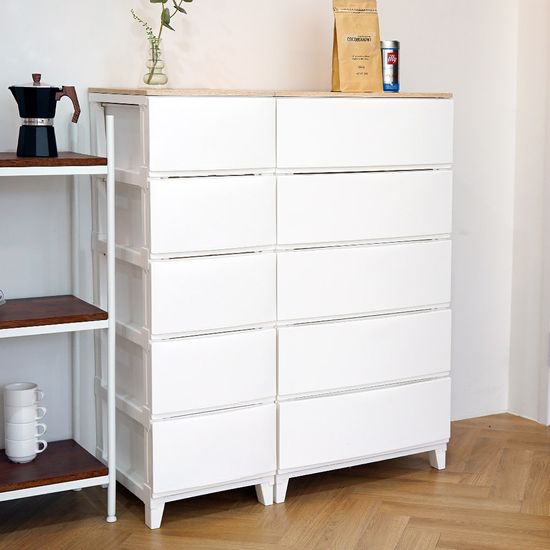 세라비 우드상판 서랍장 와이드형 5단 (3color)