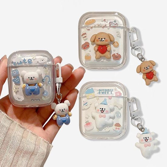 에어팟 3 2 1 프로 예쁜 강아지 데코 투명케이스 키링