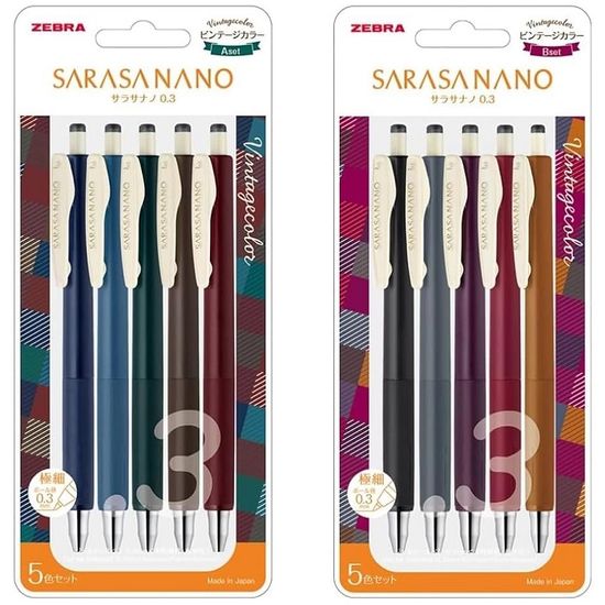 제브라 0.3mm 중성펜 사라사나노 빈티지 5색 JJH72-5C
